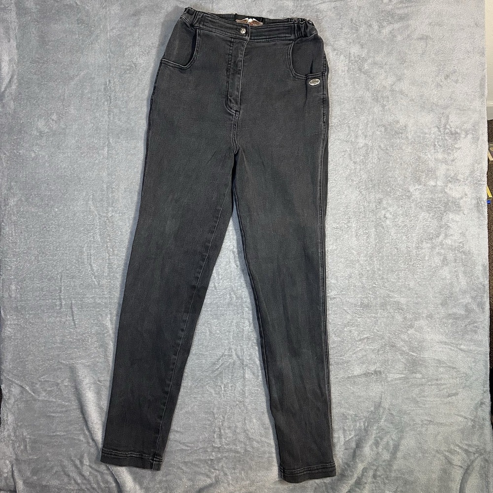 Harley Davidson Ladies Black Stretch Denim Jeans Pants Size 8 High Waist Vintage